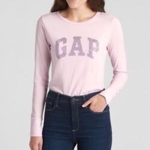 NWT GAP Women M  Long Sleeve Arch Glitter Logo Tee Top